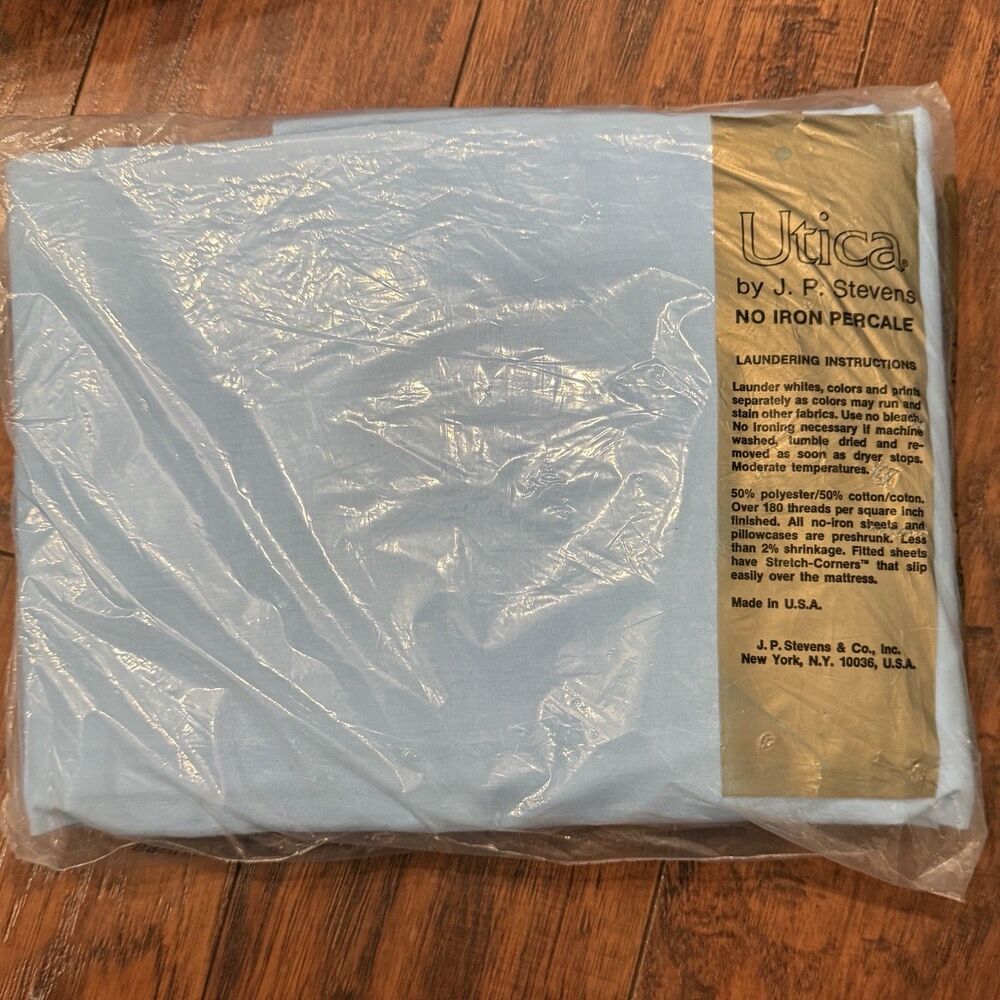 Utica No Iron Percale Full Fitted Sheet Blue 54x75 made in USA